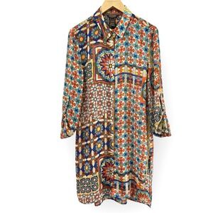 Multiples Long Sleeve Shirt Dress Womens Medium M Floral Sheer Bohemian Hippie